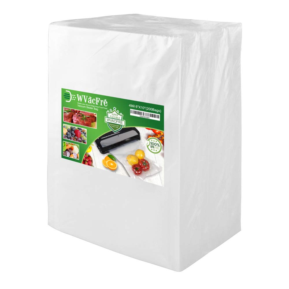WVacFre 200 Pint Size 6x10Inch 4mil Food Vacuum Sealer Bags with Commercial Grade,BPA Free,Heavy Duty,Great for Food Vac Storage or Sous Vide Cooking