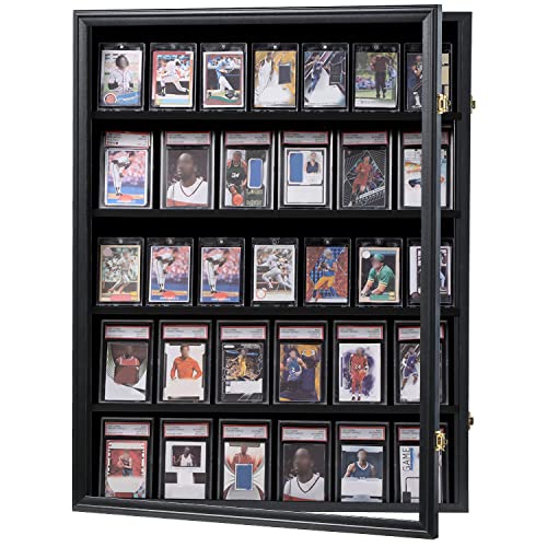 Lockable Sports Card Display Case for 35 Cards - UV Protection, Black