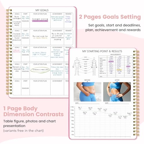 150-Day Fitness & Food Journal for Women - Pink Planner with Measuring Tape