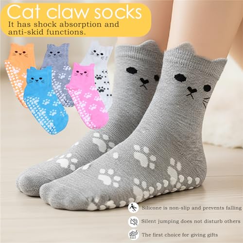 Women's Non-Slip Cat Print Yoga Socks - 5 Pairs