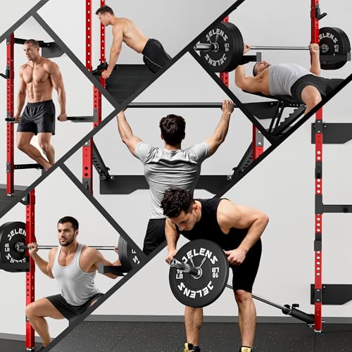 Folding Squat Rack - Wall Mounted Power Cage - Red