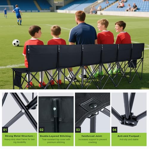 6-Seat Portable Soccer Bench with Back Rest & Carry Bag