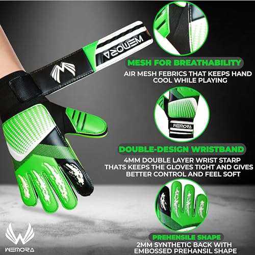 Soccer Goalie Gloves for Kids - Ambidextrous Green Size 2