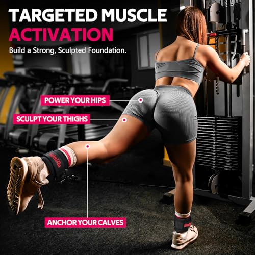 Ankle Straps for Cable Machines - Leg Straps for Glute Kickbacks, 1 Pair Black