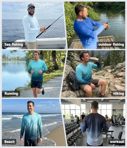 CL Convallaria Mens UPF 50+ Long Sleeve Rash Guard Fishing Shirt Light Blue / Light Gray, Medium