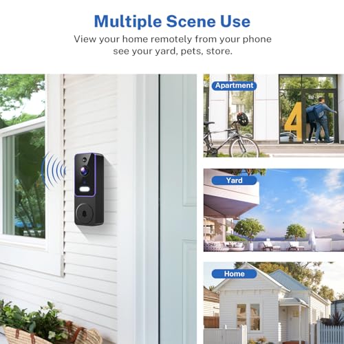 Video Doorbell Camera Wireless with Doorbell Receiver, Battery Powered, AI Human Detection, 2-Way Talk, 2.4G WiFi Only, Cloud Storage, Night Vision (Purple)