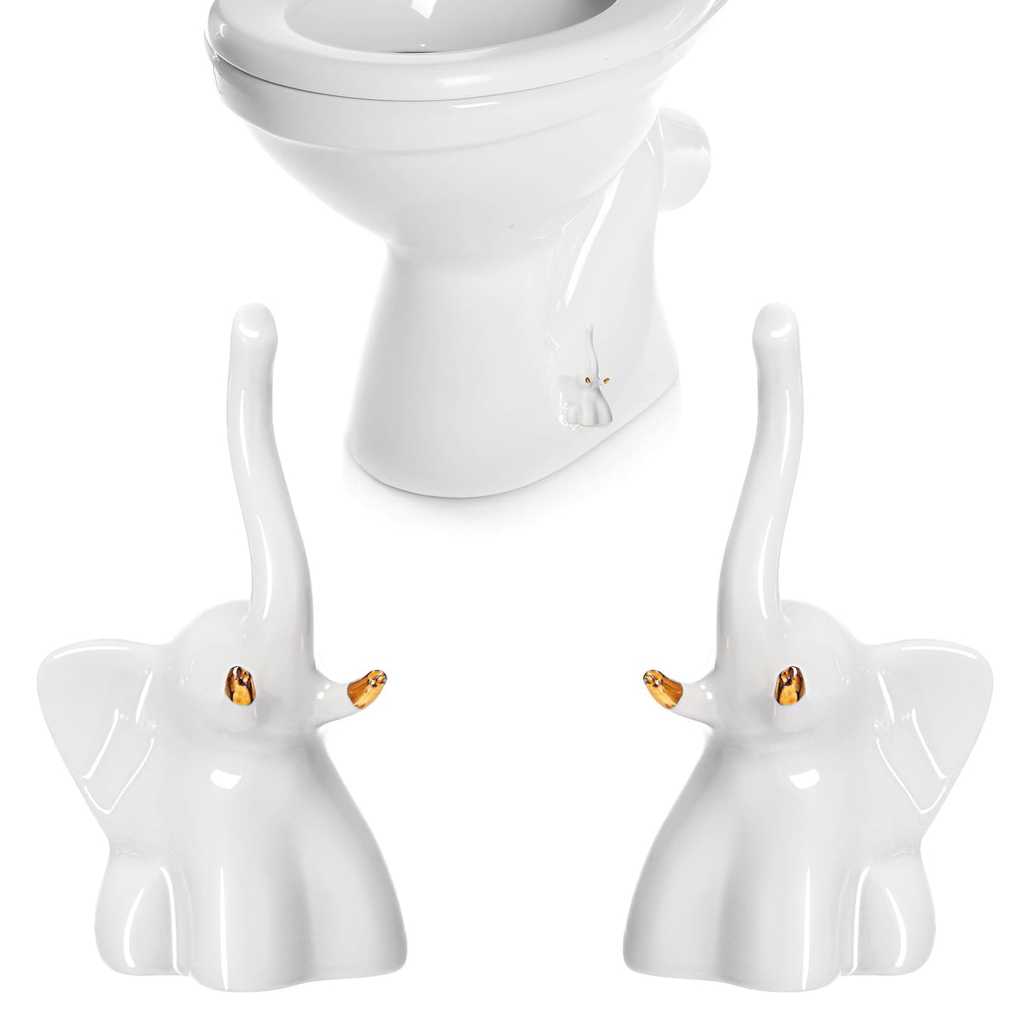 FillTouch 2 Pcs Toilet Bolt Caps, Ceramic Toilet Bolt Covers Decorative Cute Animals Home Bathroom Decor for Easy installation Avoid Rusting(White,Elephant)