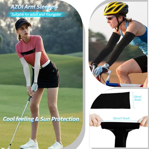 Cooling UV Sun Protection Arm Sleeves - UPF 50+ Compression - Black, 2 Pairs