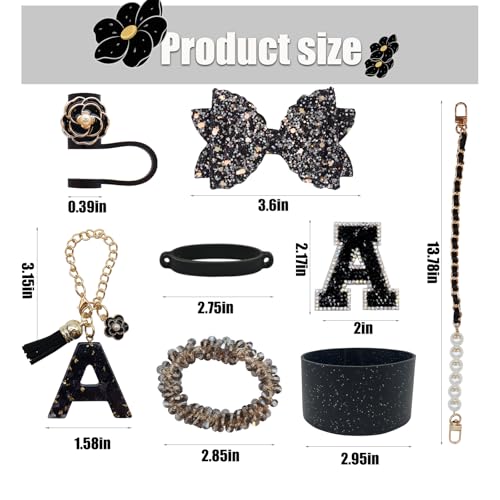 8-Piece Black Bow Bling Tumbler Accessory Set for 30oz & 40oz Cups - Black-I