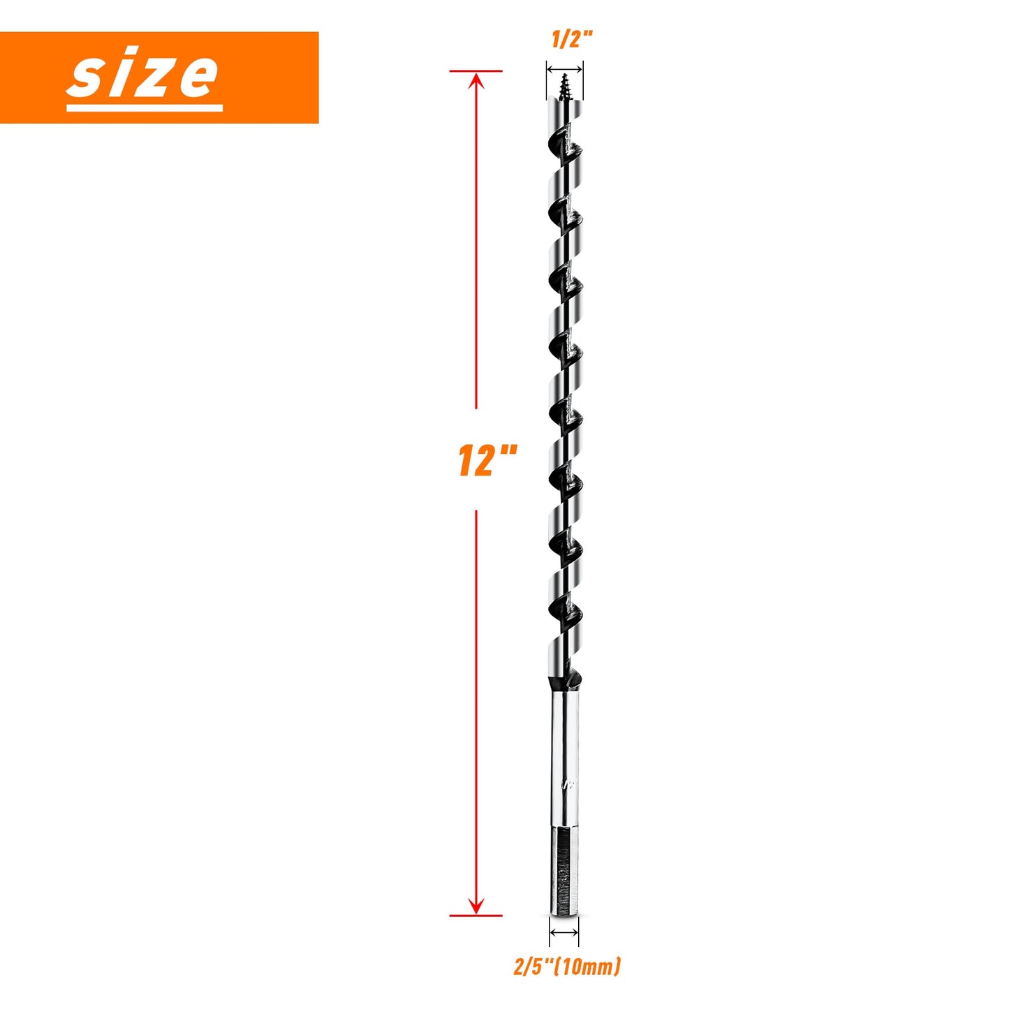 NICAVKIT 1/2 Inch x 12 Inch Long Auger Drill Bit for Wood, Hex Shank Ship Auger Drill Bit for Soft and Hard Wood, Plastic, Drywall and Composite Materials