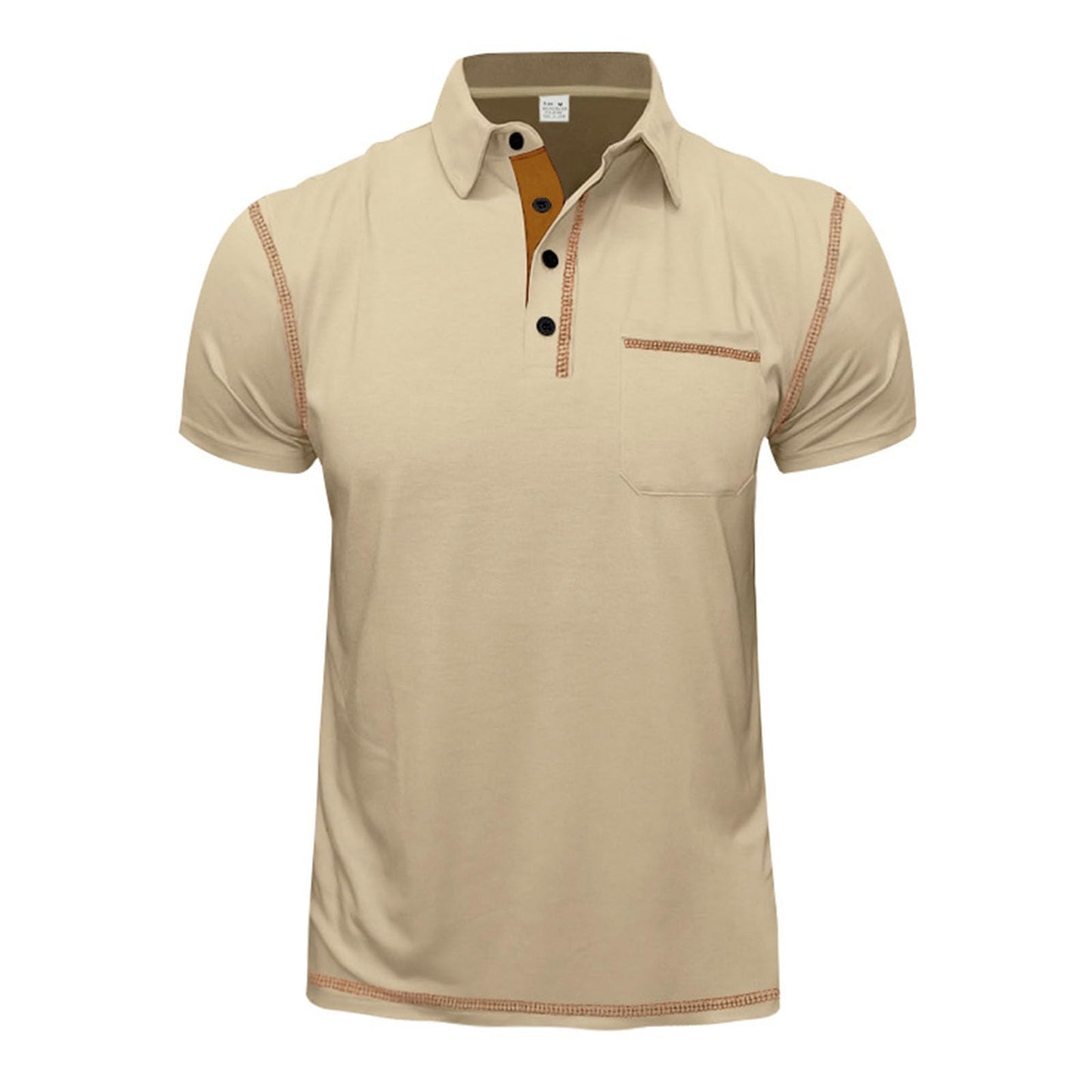 Men's Polo Shirts Button Down Collared Top Short Sleeve V Neck Solid T-Shirt Fitted Comfy Soft Casual Tops Summer Tees Beige