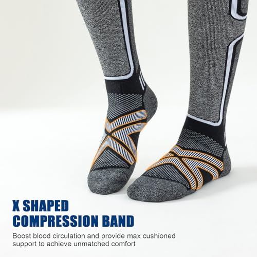 Cirorld Merino Wool Ski Socks for Men & Women, Large Black & Blue, 2 Pack, Winter Thermal
