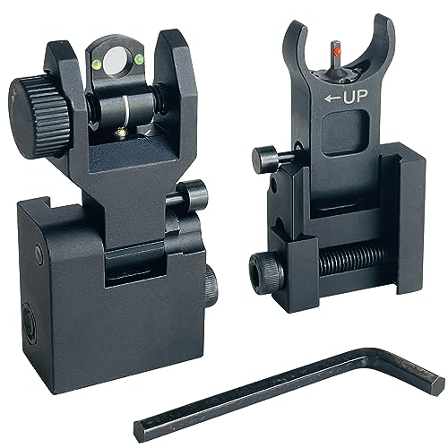 Flip Up Iron Sights with Fiber Optic Green & Red Dots for Hunting & Shooting