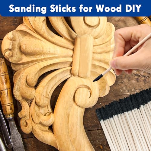60 Pcs Sanding Sticks Double End, Anglecai 150/280 Grit 5.4 x 0.2 Inch Fine Detailing Polishing Sanding Twigs Matchsticks for Plastic Models Detailing Polishing Sticks for Tight Space Wood Hobby