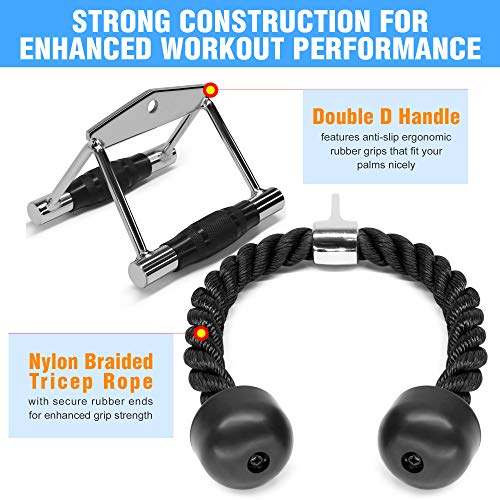 Cable Machine Attachments Set - Double D Handle & Tricep Rope