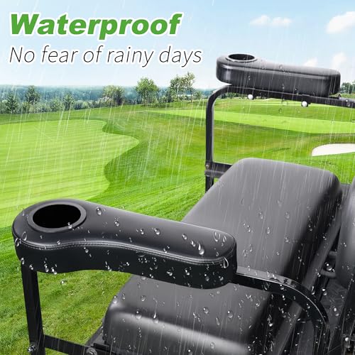 Golf Cart Rear Seat Arm Rest Set with Cup Holder - Black