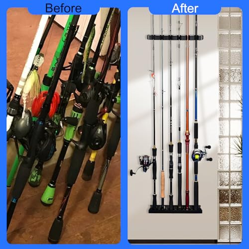 Vertical Fishing Rod Holder - Wall-Mounted for 6 Rods - 1 Set