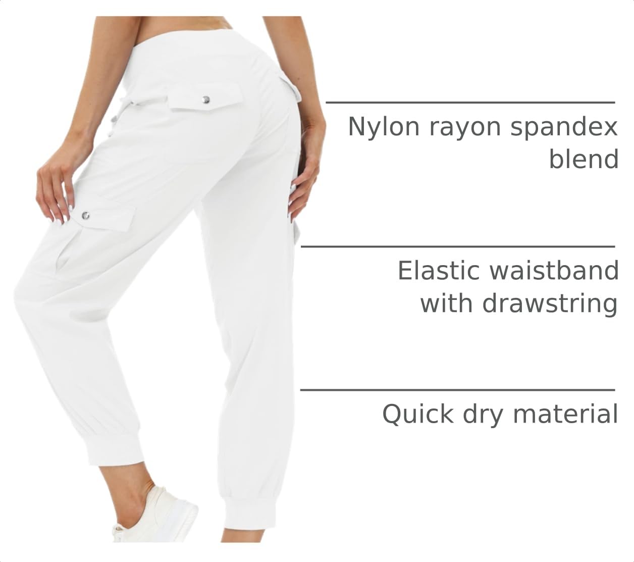 MoFiz Women's Cargo Pants Hiking Joggers Summer Lightweight Quick Dry Athletic Outdoor Sports Sweatpants Travel Casual Button Pockets Rice White 4XL