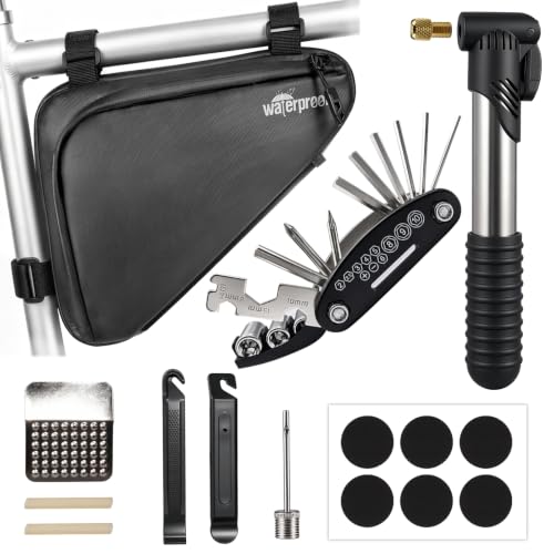 Bike Frame Bag with Repair Kit - Black - 16-in-1 Multitool & Pump