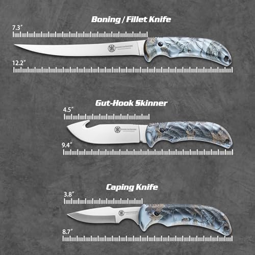 KNINE OUTDOORS Deer Hunting Knife Set with Field Dressing Tools - Game Processing Kit