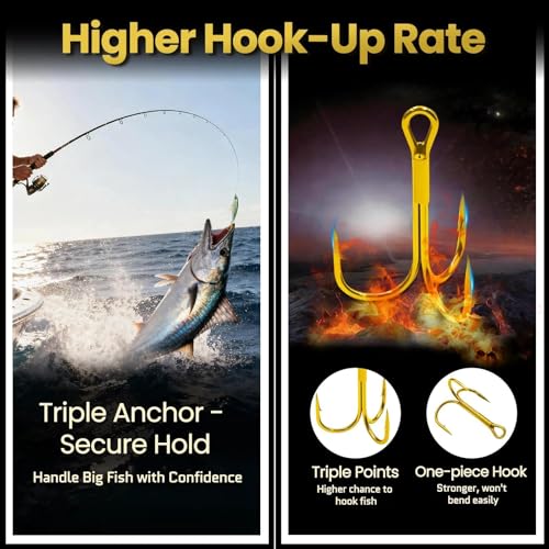 Treble Fishing Hooks - 25pcs Gold Replacement Hooks 10#