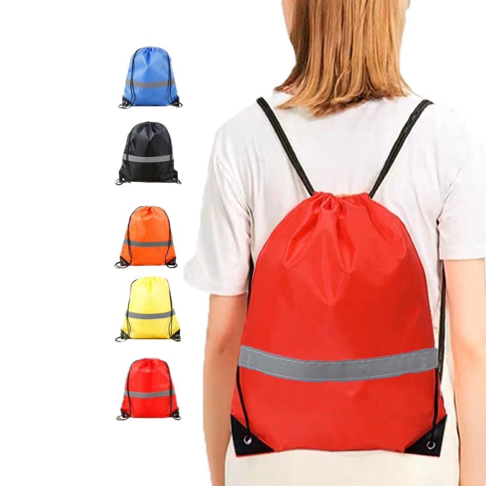 Leadigol 5 Pack Drawstring Backpack,Sport Drawstring Backpack Bags with Reflective Strip,String Backpack Cinch Bags for Women Men,for Yoga Sport Gym Traveling