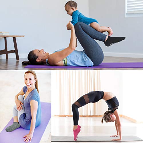 Non-Slip Yoga Socks for Women - 3 Pairs Pilates & Barre Grips, Size 5-8