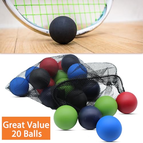 Bulk Racquetballs - 20 Pack High Bounce Rubber Balls - Multi-Color