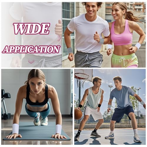 6 Pack Sweatbands for Sports - Breathable Athletic Wrist Bands - Black, White, Grey