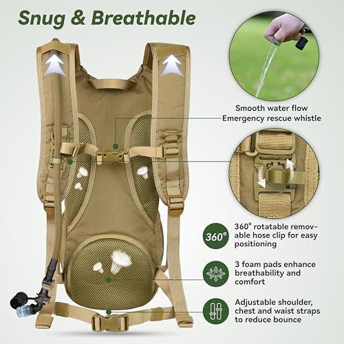 Tactical Molle Hydration Pack Backpack with 3L Bladder - Tan
