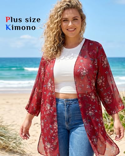 Argstar Women's 3/4 Sleeves Kimono Cardigan, Floral Print Loose Cover