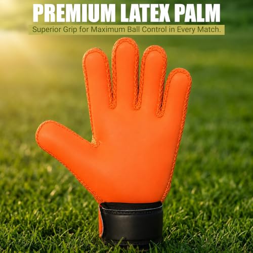 Goalkeeper Gloves for Kids - Size 4, Orange, Ages 6-9