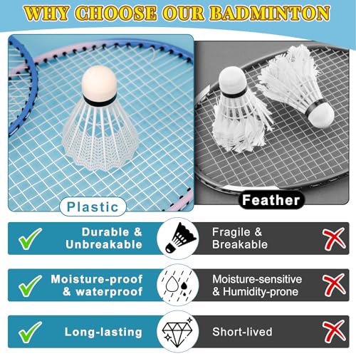 Badminton Shuttlecocks - 12 Pcs White Plastic Birdies for Training