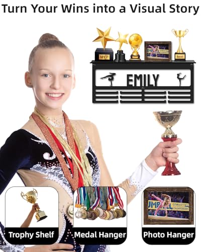 Personalized Medal Hanger Display with Trophy Shelf - Custom Name, 3 Sizes & 3 Colors