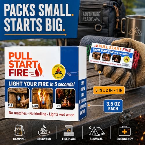 Pull Start Fire Starter 6 Pack - Waterproof Outdoor Instant Fire Igniters, No Matches Needed