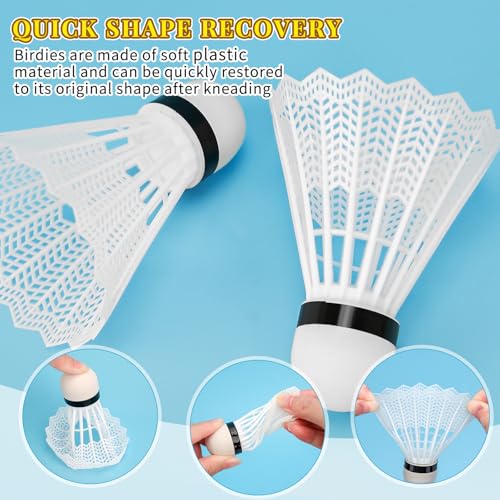 Badminton Shuttlecocks - 12 Pcs White Plastic Birdies for Training