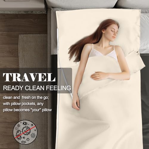 BREENHILL Long-Staple Cotton Sleeping Bag Liner with Zipper, White Travel Sheet 41 x 86 in