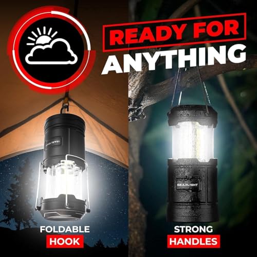 GearLight Rechargeable Camping Lantern - Black, 2 Pack, Magnetic & Foldable Hook