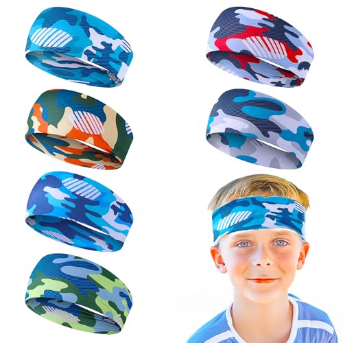 Kids Sweatbands - 6 Pack Breathable Elastic Headbands for Sports