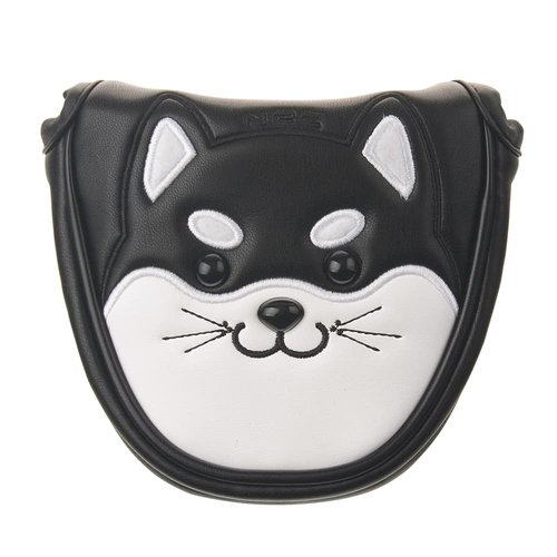 GOOACTION Akita Dog Mallet Putter Cover - Black Cartoon Pattern, Magnetic PU Leather, Heel Shaft Compatibility
