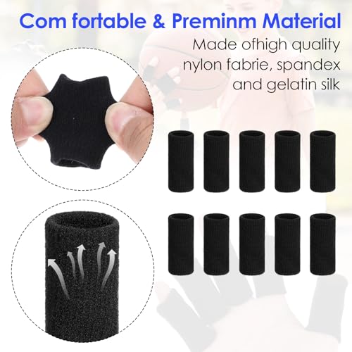 10-Pack Finger Sleeves and Support Braces for Pain Relief - Black