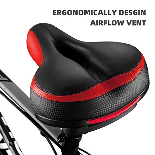 Roguoo Red Bicycle Saddle - Comfortable Dual Shock Absorbing Memory Foam Seat