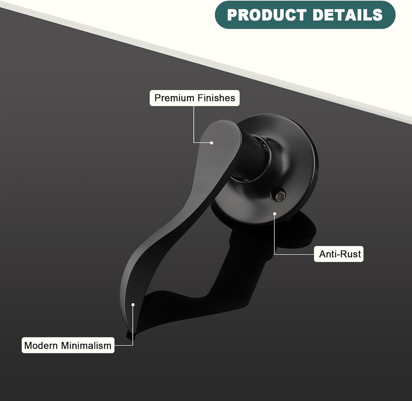 Black Privacy Door Levers - 6 Pack Keyless Modern Wave Handles for Bedrooms