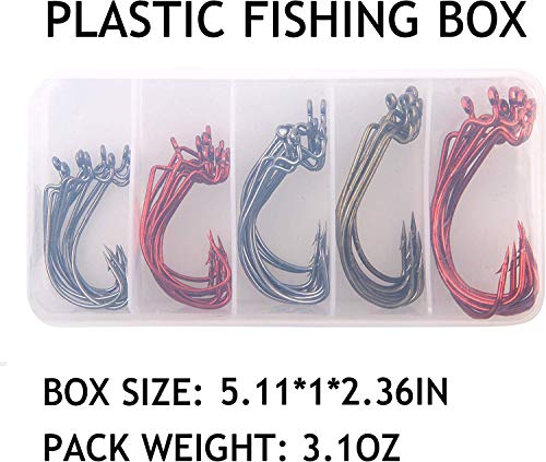 Bass Fishing Hooks Kit - 50pcs 2X Strong Offset EWG Worm Hooks