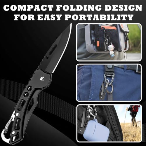 Folding Pocket Knife Set - Keychain Knives in Black & Silver