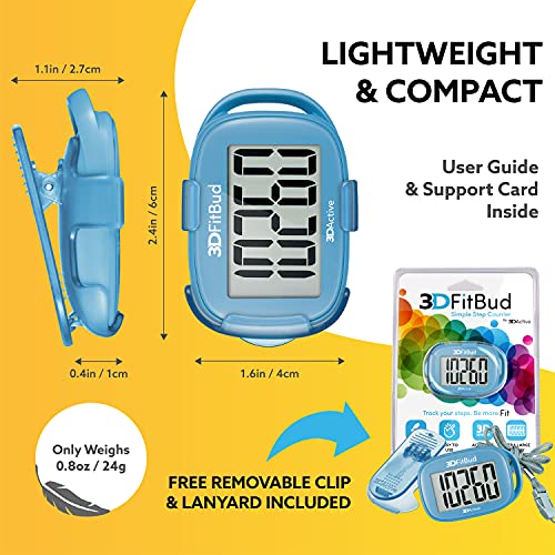 3D Pedometer Step Counter with Clip & Lanyard - Light Blue