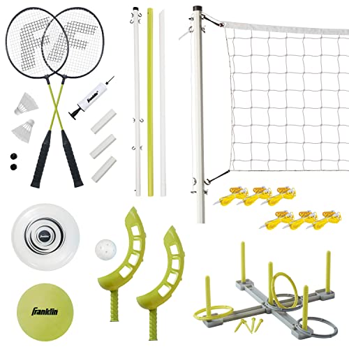 5 Game Outdoor Fun Set - Volleyball, Badminton, Ring Toss, Yellow