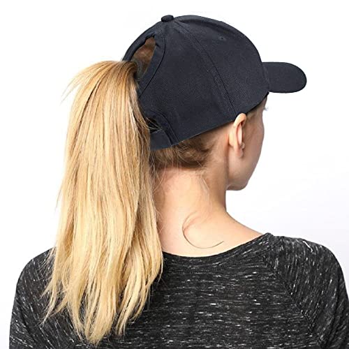 High Ponytail Baseball Cap - Women’s Adjustable Sun Hat - Black