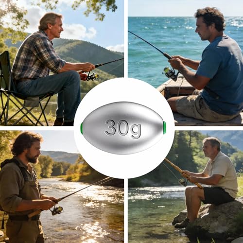 30g Egg Lead Fishing Weights - Oval Shape, 10pcs Assorted Sizes