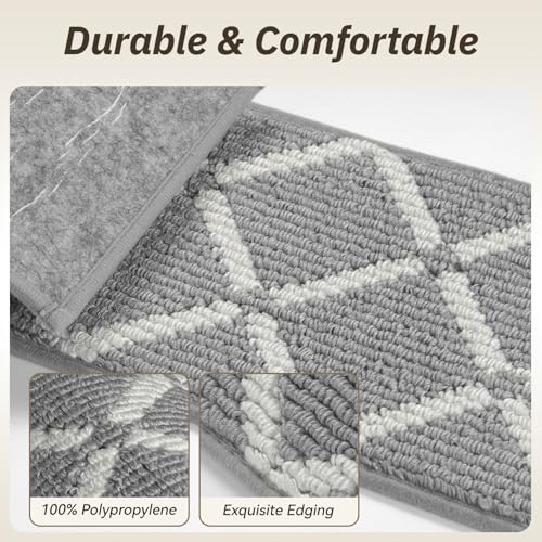 PADOOR Stair Treads for Wooden Steps, 15PC Peel and Stick Stair Treads Non Slip Indoor, Durable Stair Runners Residue Free, Washable Carpet Stair Treads for Kids and Dogs 8"x30" Grey